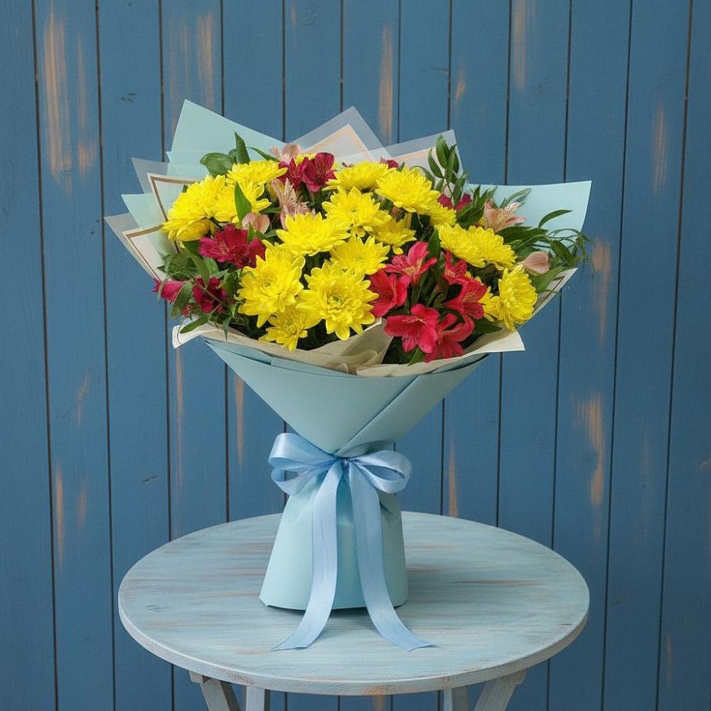 Букет цветов из: Альстромерии и Хризантемы в Заозерном