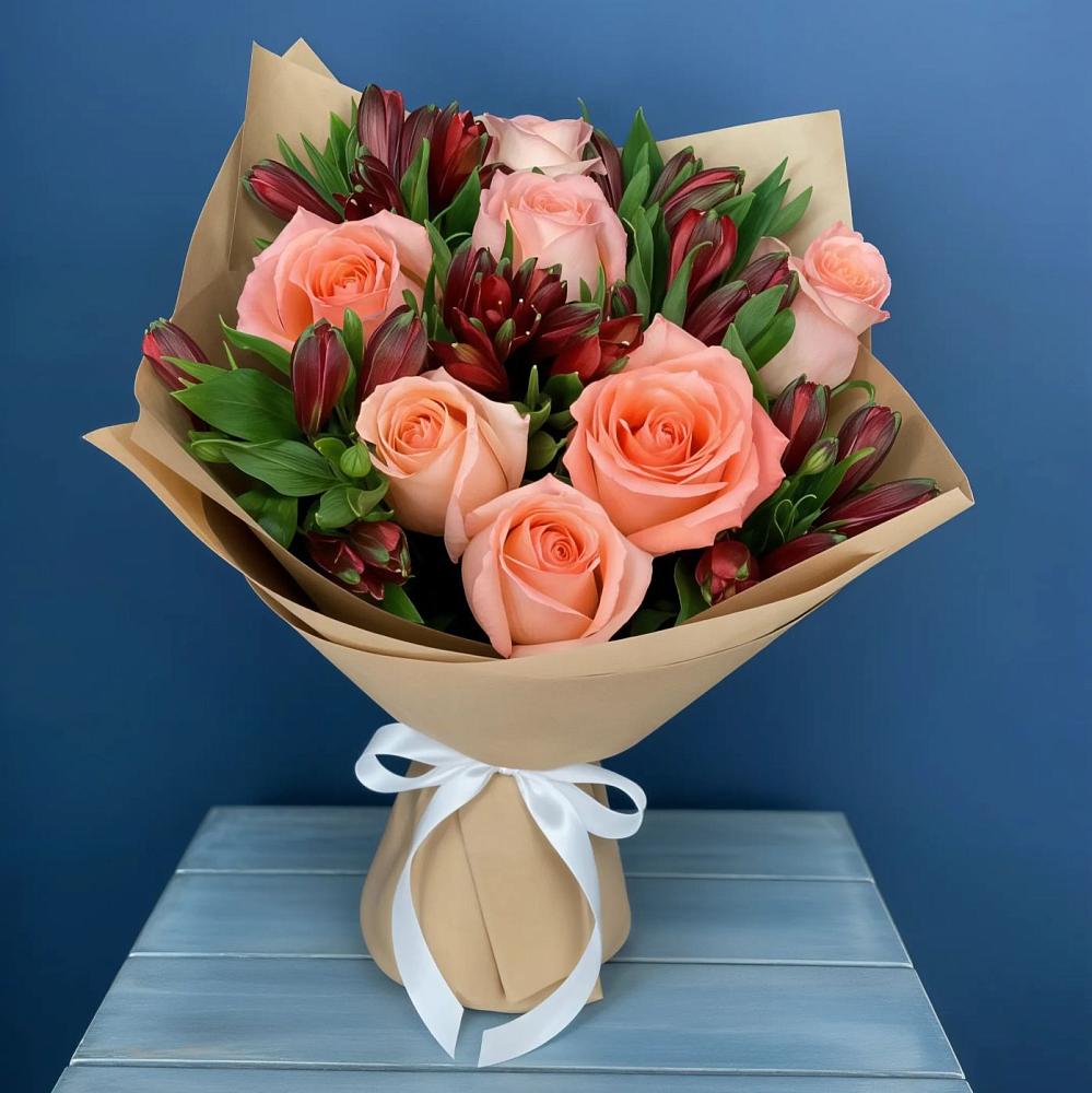 Букет цветов из: Розы и Альстромерии в Заозерном