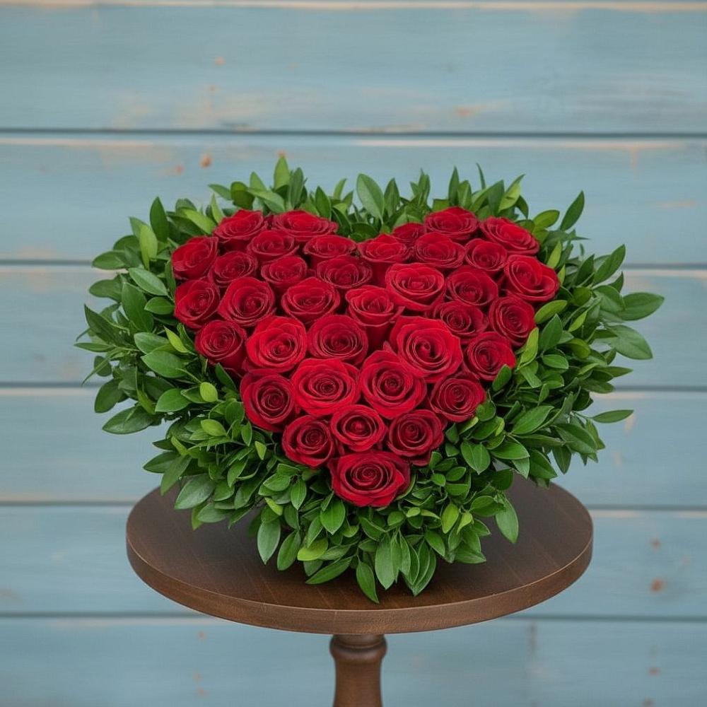 Цветочная композиция из Розы в виде сердца в Заозерном