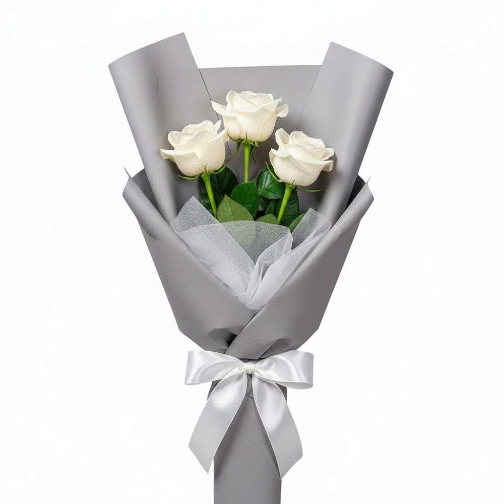 Букет 3 белые розы в Заозерном