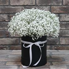 Цветочная композиция из Гипсофила в шляпной коробке в Заозерном