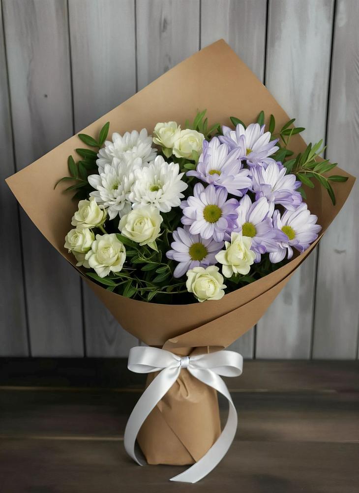 Букет цветов из: Хризантемы и Розы в Заозерном