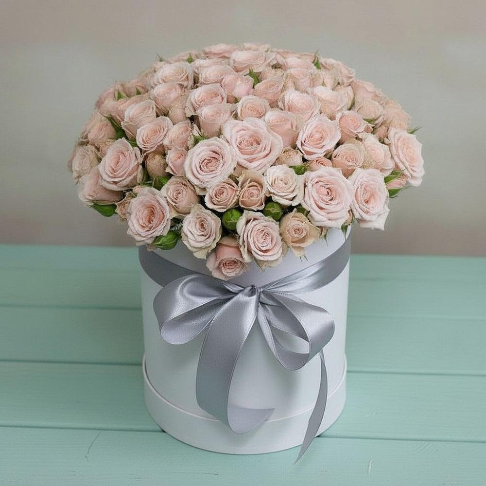 Цветочная композиция из Розы в шляпной коробке в Заозерном